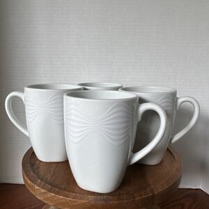 Jonathan Adler Lantern Mug SET of 4 8-Oz Mugs White On White Wave Pattern Rare